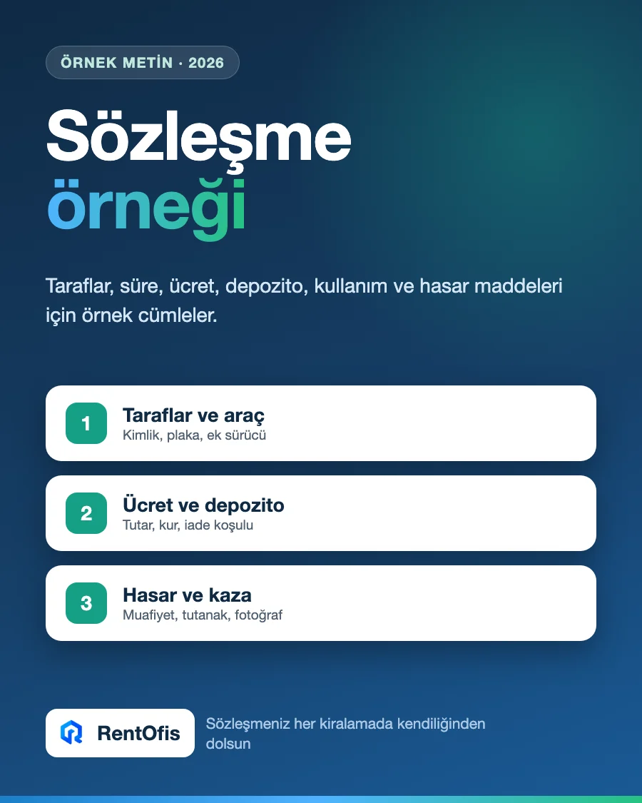 Araç kiralama sözleşmesi örneği: madde madde örnek metin