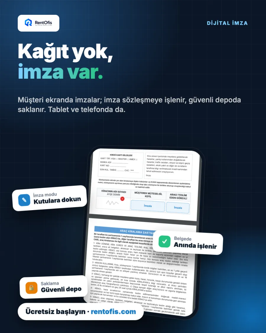 Dijital imzalı araç kiralama sözleşmesi